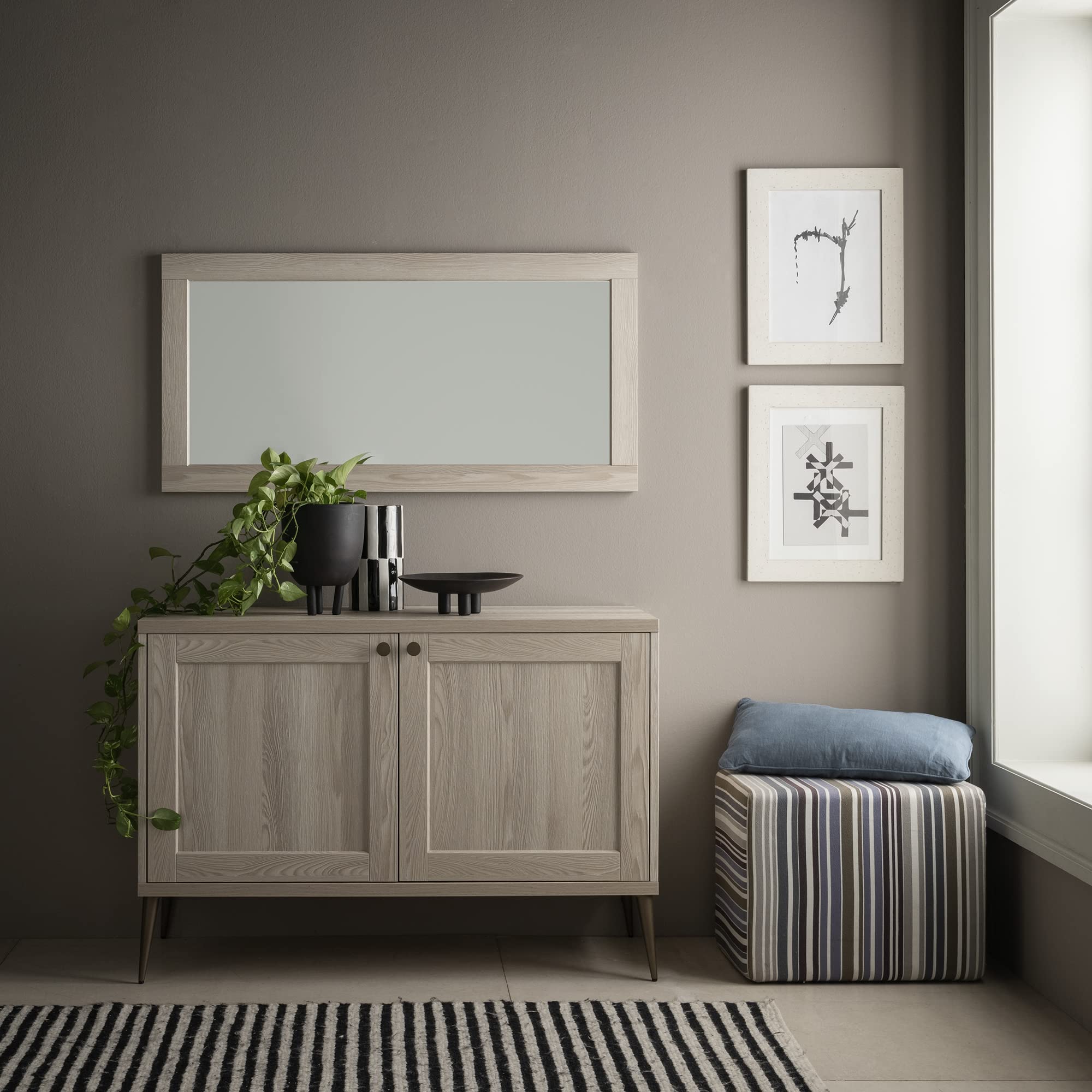 ARHome Specchiera Parete Modern, 90 x 60, Frassino Crema, Specchio Parete Muro, Made in Italy