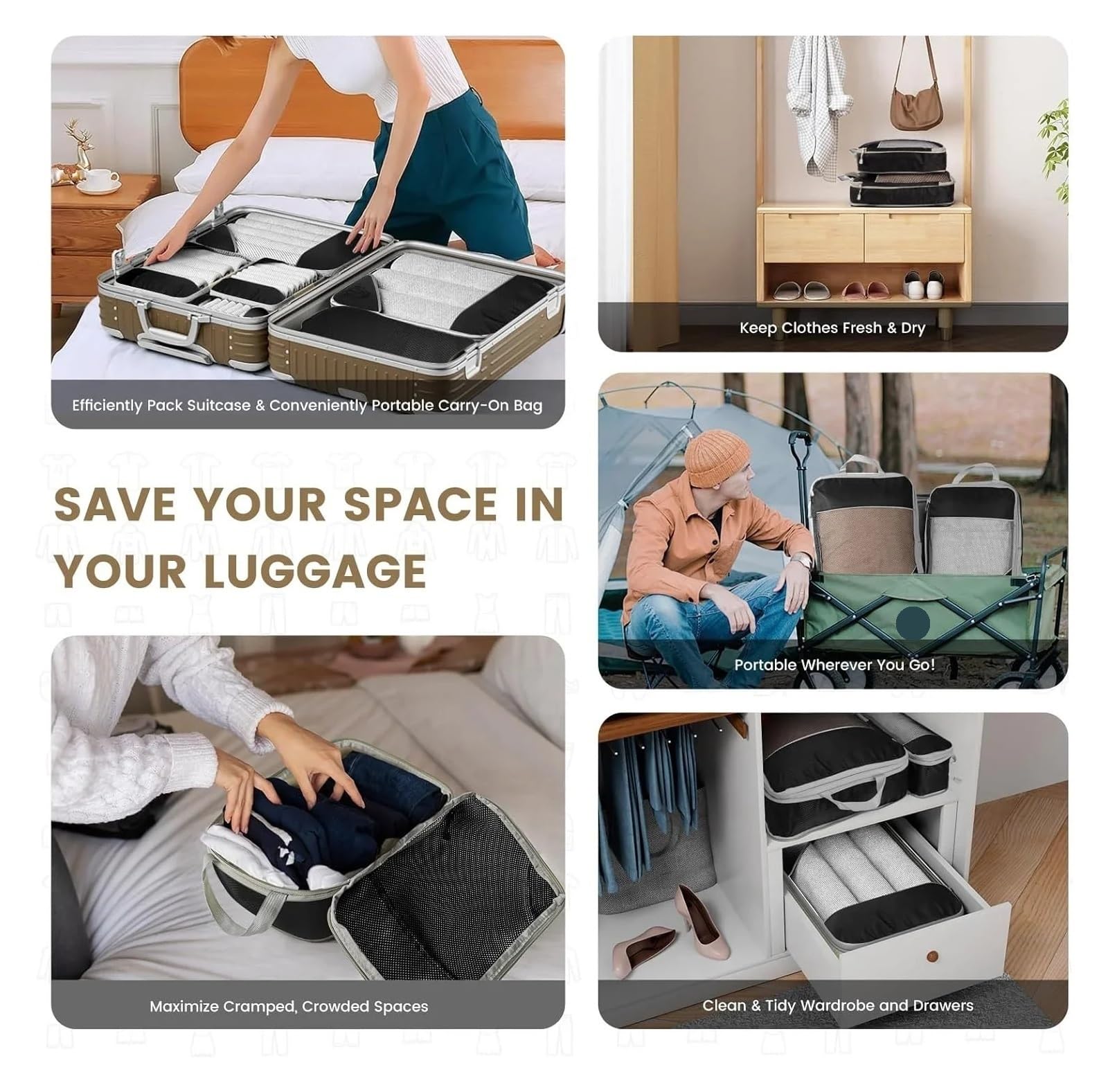Packwürfel 6-teiliges Reise-Komprimierungs-Packwürfel-Aufbewahrungs-Organizer-Set mit Schuhtasche, Netz-Sichtgepäck, tragbarer, leichter Koffer(Color 11)