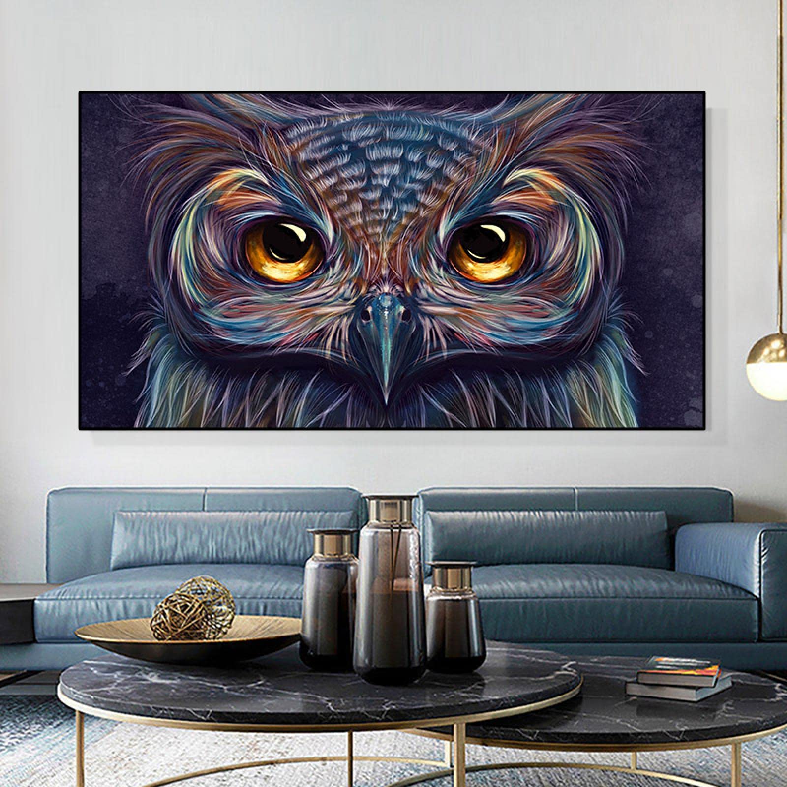 Amazon.co.jp: 抽象的な動物のフクロウの頭のキャンバスの絵画
