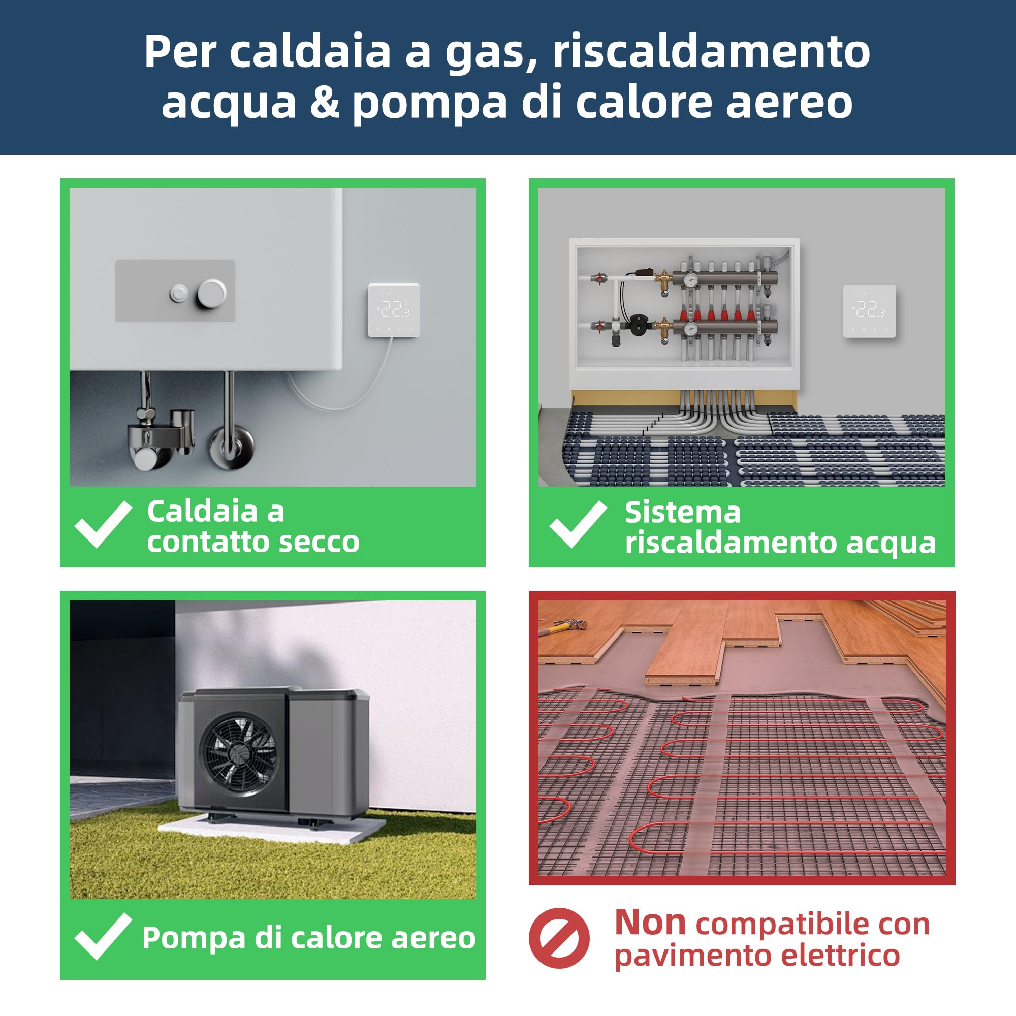 Termostato wifi caldaia a gas,Cronotermostato programmabile settimanale intelligente，termostato controllo con Tuya samrt compatibile con Google Assistant e Alxe,Termostato ambiente digitale TGM-50WPB