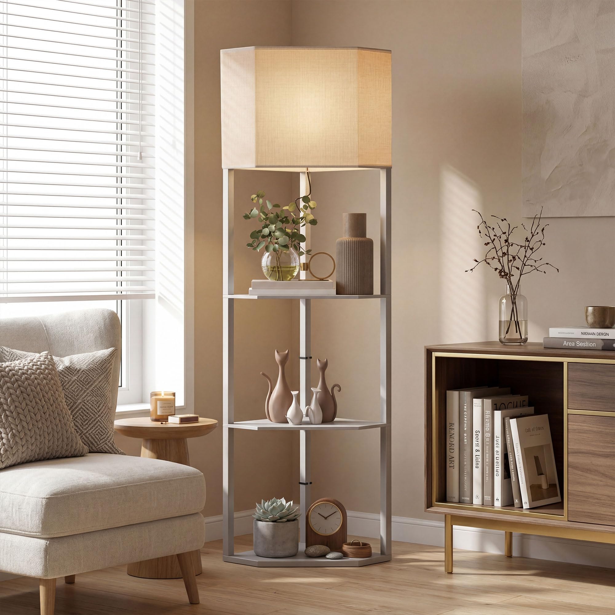 Portland Grey 3 Shelf Corner Floor Lamp