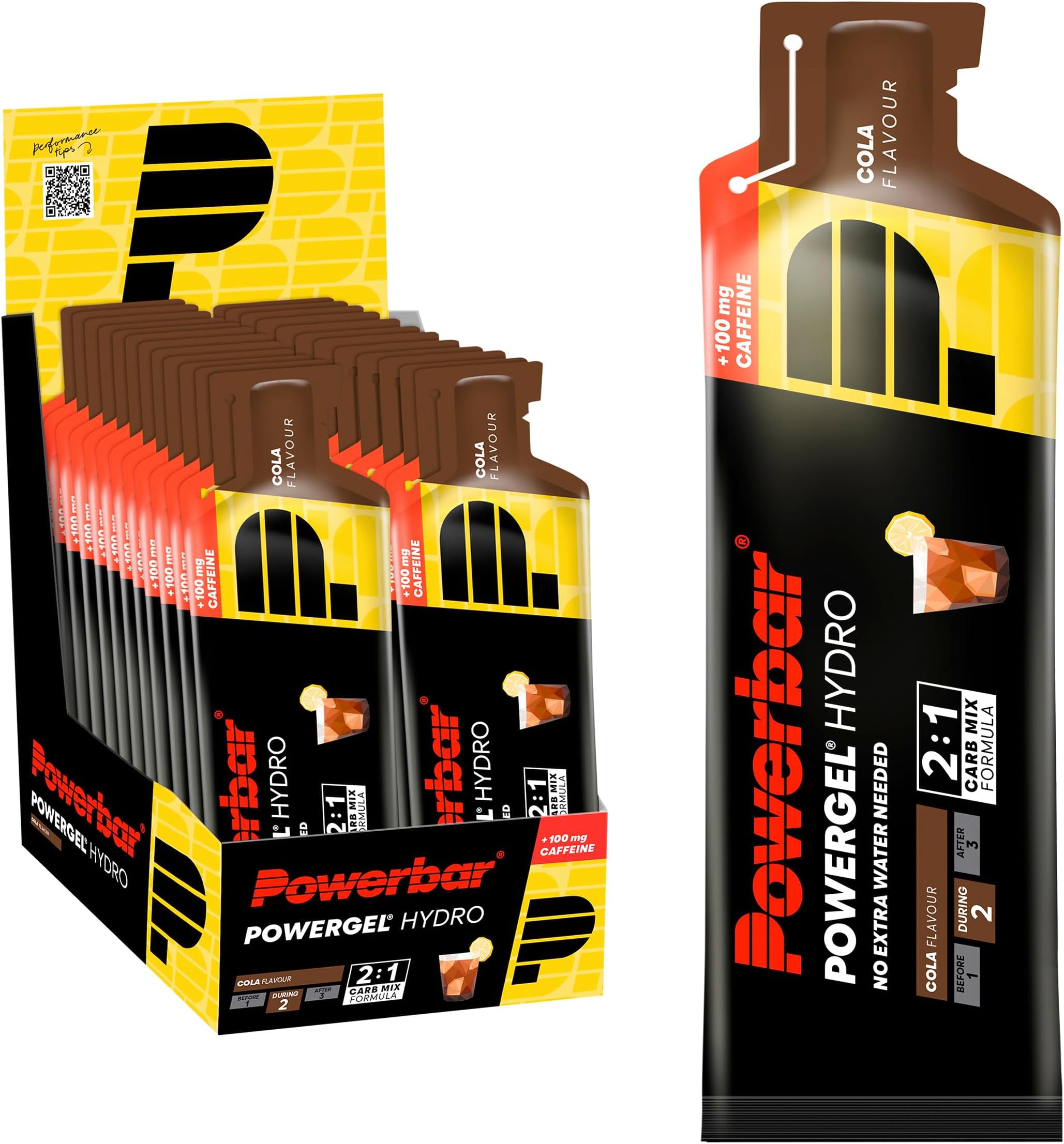 Powerbar - PowerGel Hydro - Cola - 24x67ml - High Carb Energy Gel - Sodium - 100mg Caffeine