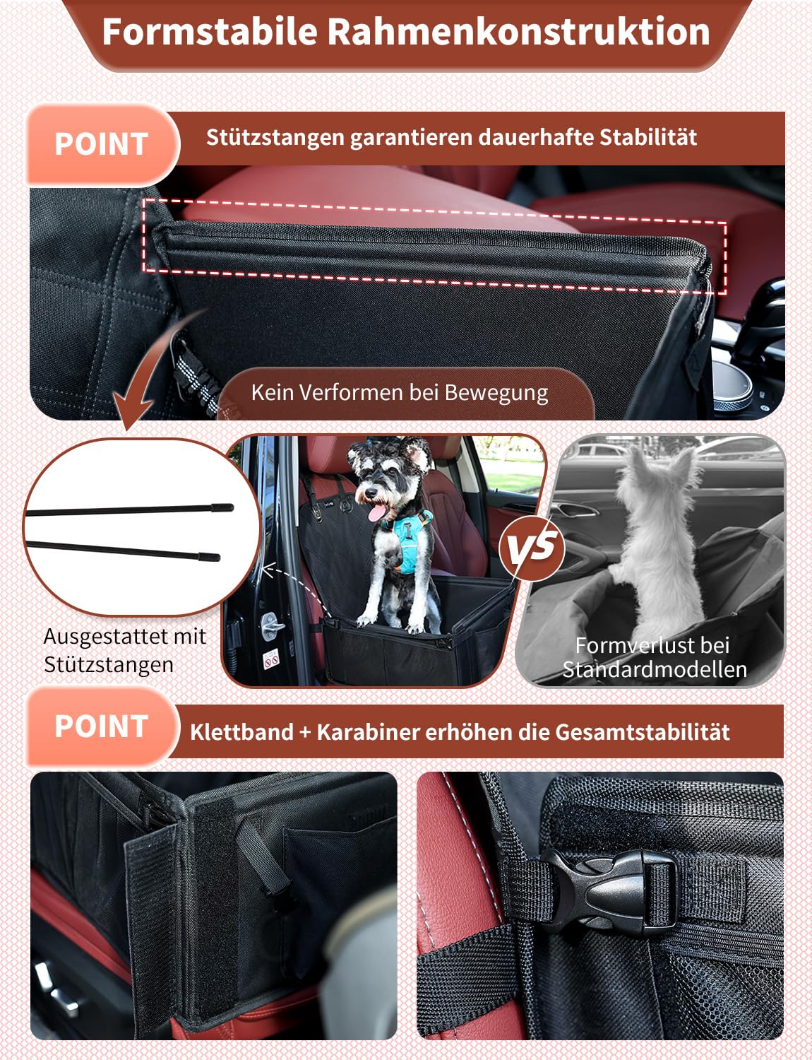 KYG Hundeautositz, besonders stabil wasserdicht rutschfest Kratzfest für kleine bis mittelgroße Hunde, für Beifahrer und Rücksitz, schwarz