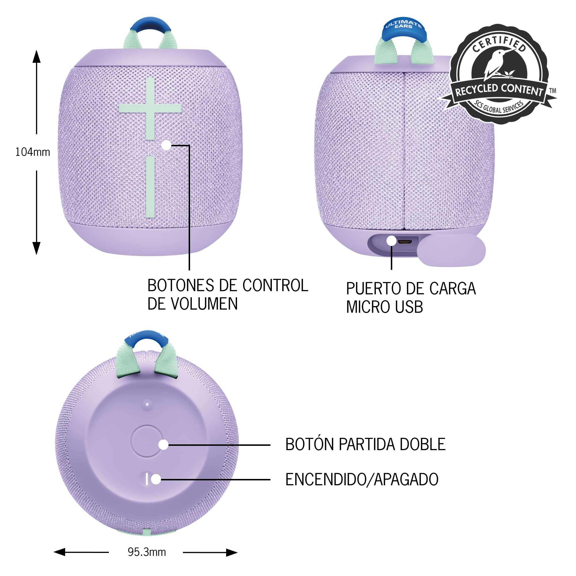 Ultimate Ears WONDERBOOM 3, Small Portable Wireless Bluetooth Speaker, Big Bass 360-Degree Sound for Outdoors, Waterproof, Dustproof IP67, Floatable, 40 m Range - Purple