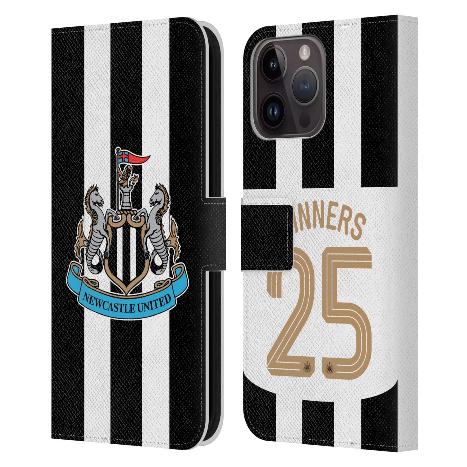 Head Case Designs Officially Licensed Newcastle United Football Club Home Kit 2025 Cup Winners Leather Wallet Case Compatible With Apple iPhone 15 Pro Max