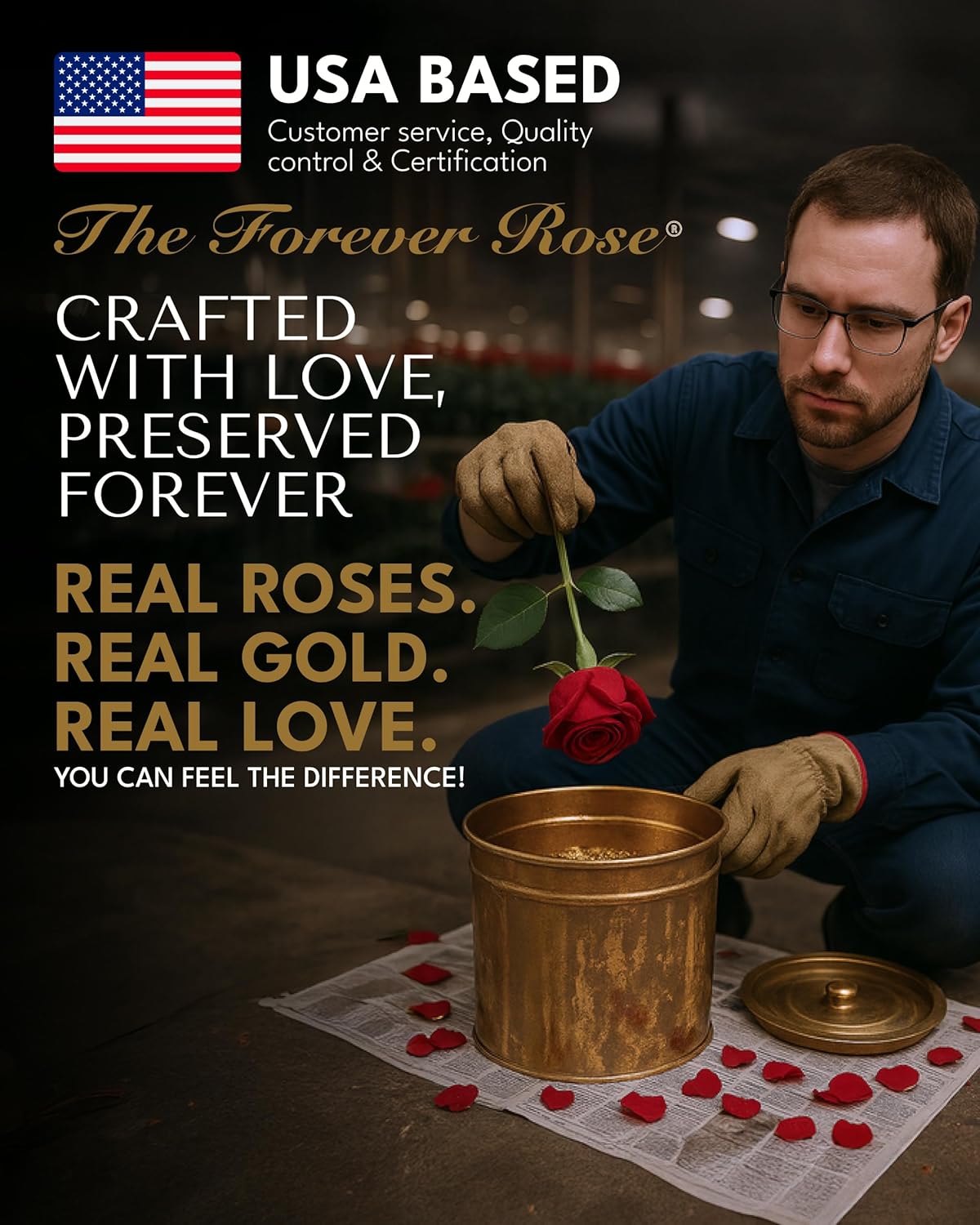 Forever Rose Real Red Rose Dipped in 24K Gold with Gold-Trimmed Petals and Stem, Handcrafted Preserved Rose in Luxury Gift Box, Romantic Gift for Her - Image 3