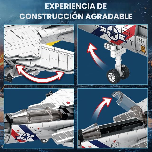 Foto 4 de 7 de Reobrix F-14 Tomcat Fighter Jet - Juego de construcción de 1600 bloques de alas móviles, kit de modelo…
