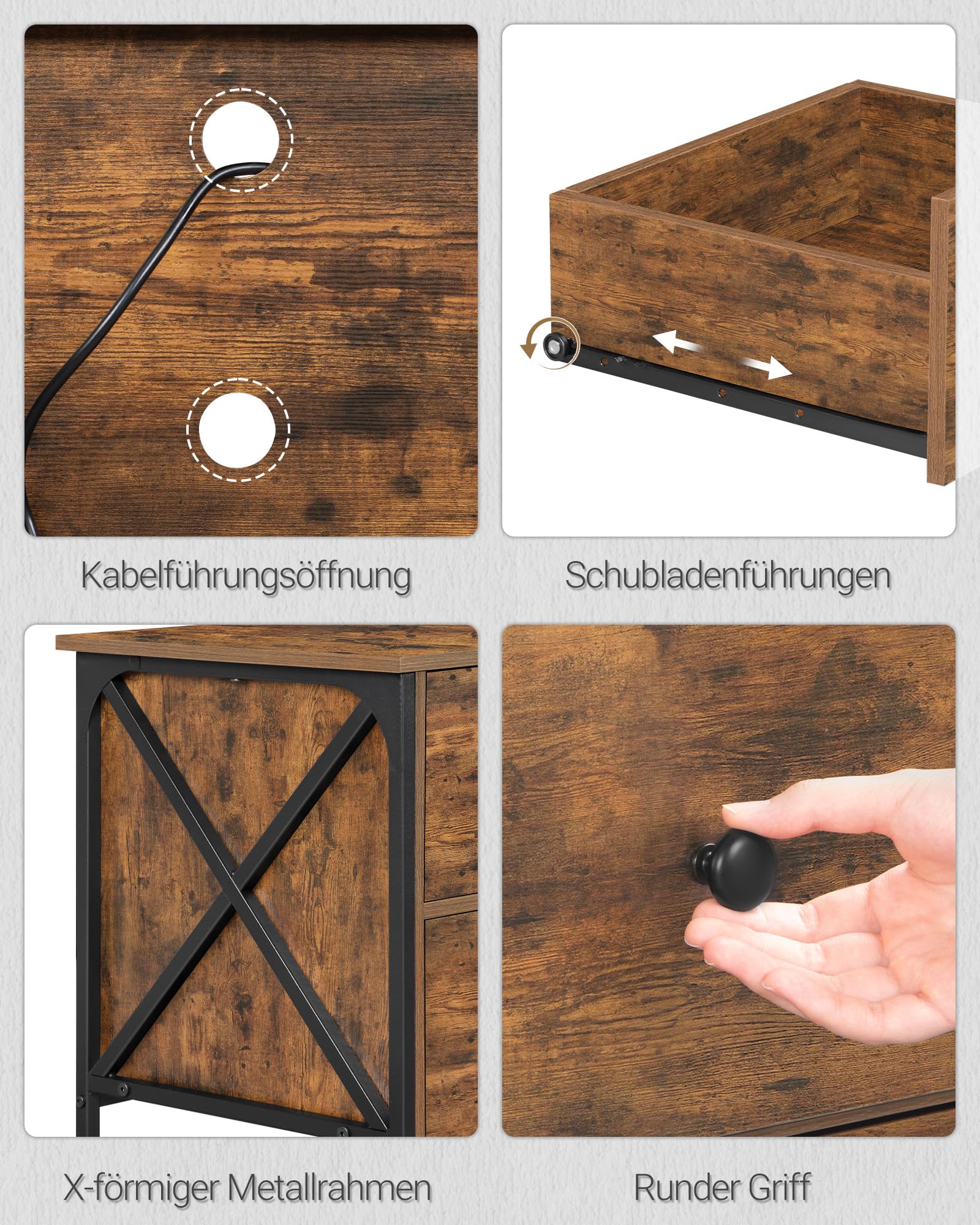 Hzuaneri TV-Schrank mit 4 Schubladen, TV-Ständer für TV-Geräte unter 65 Zoll, mit 2 offenen Fächern, 40 x 147 x 50 cm, Fernsehschrank für Wohnzimmer, Schlafzimmer, Vintagebraun-Schwarz TV16801B