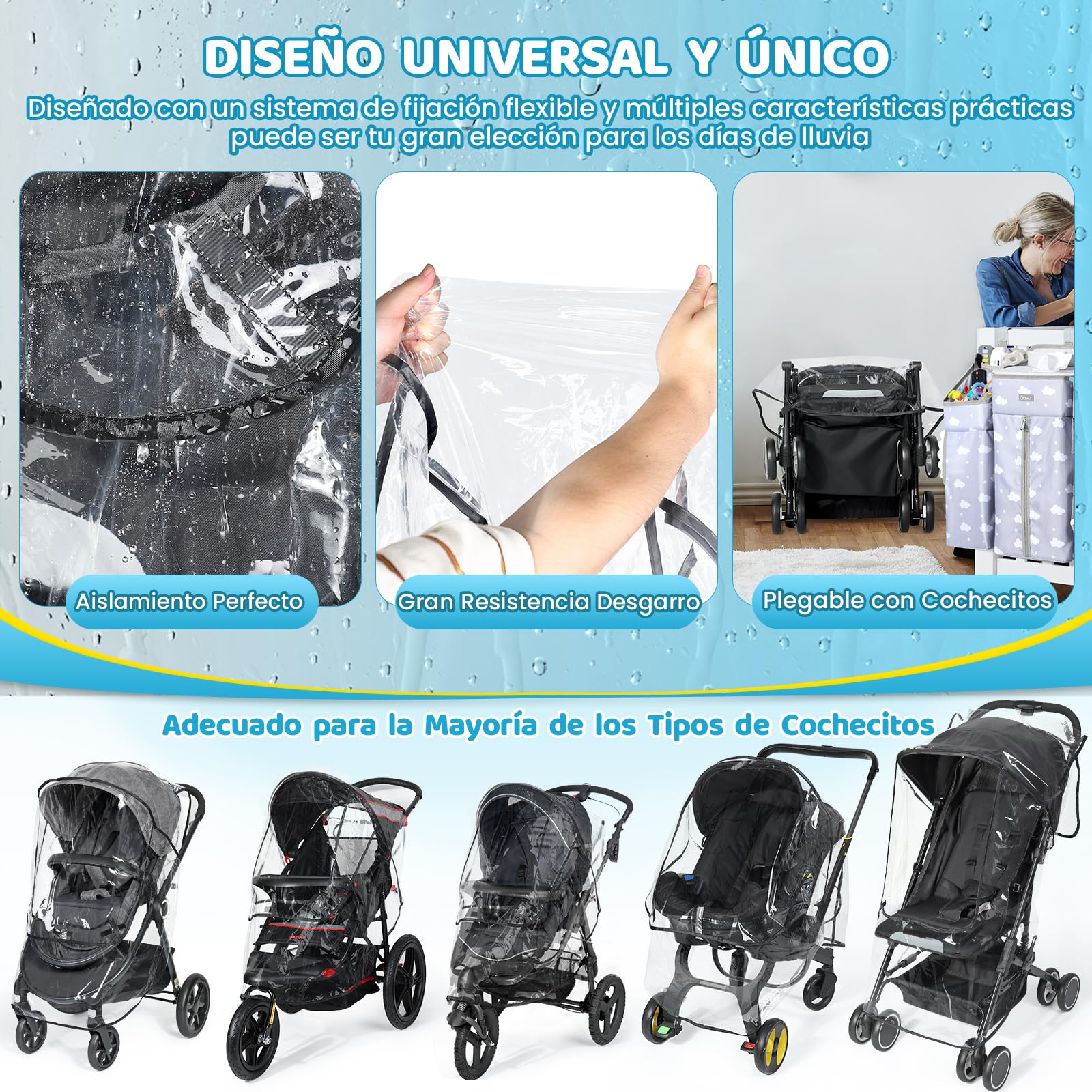 Orzbow Plastico Lluvia Silla Paseo Universal, Transpirable Protector Lluvia Carro Bebe Universal con Ventana, Burbuja Lluvia Universal Silla Paseo Plegable, Ultra Impermeable, Inodora y Duradera
