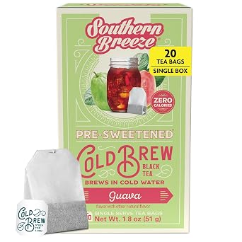 Southern Breeze Guava Cold Brew Sweet Tea Guava Iced Tea with Black Tea and Zero Carbs Zero Sugar, 20 Individually Wrapped Tea Bags