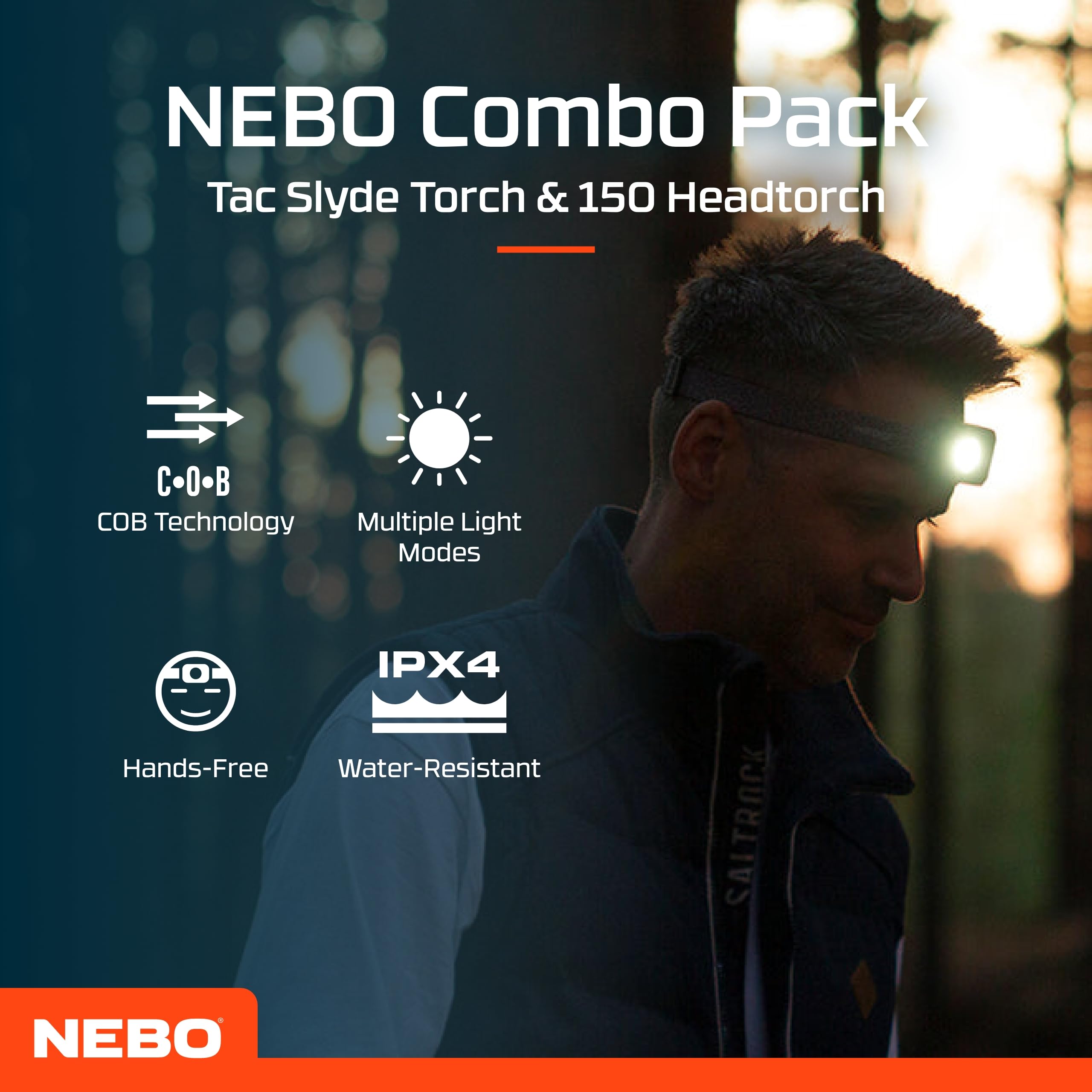 NEBO Combo Pack Tac Slyde Torch & 150 Headtorch, Headlight and Torch with Lantern Modes - Image 2