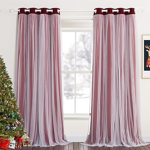 Miniatura 8 de PONY DANCE - Cortinas opacas con superposición transparente - Cortinas para oscurecer la habitación y capas transparentes, cortinas con ojales para