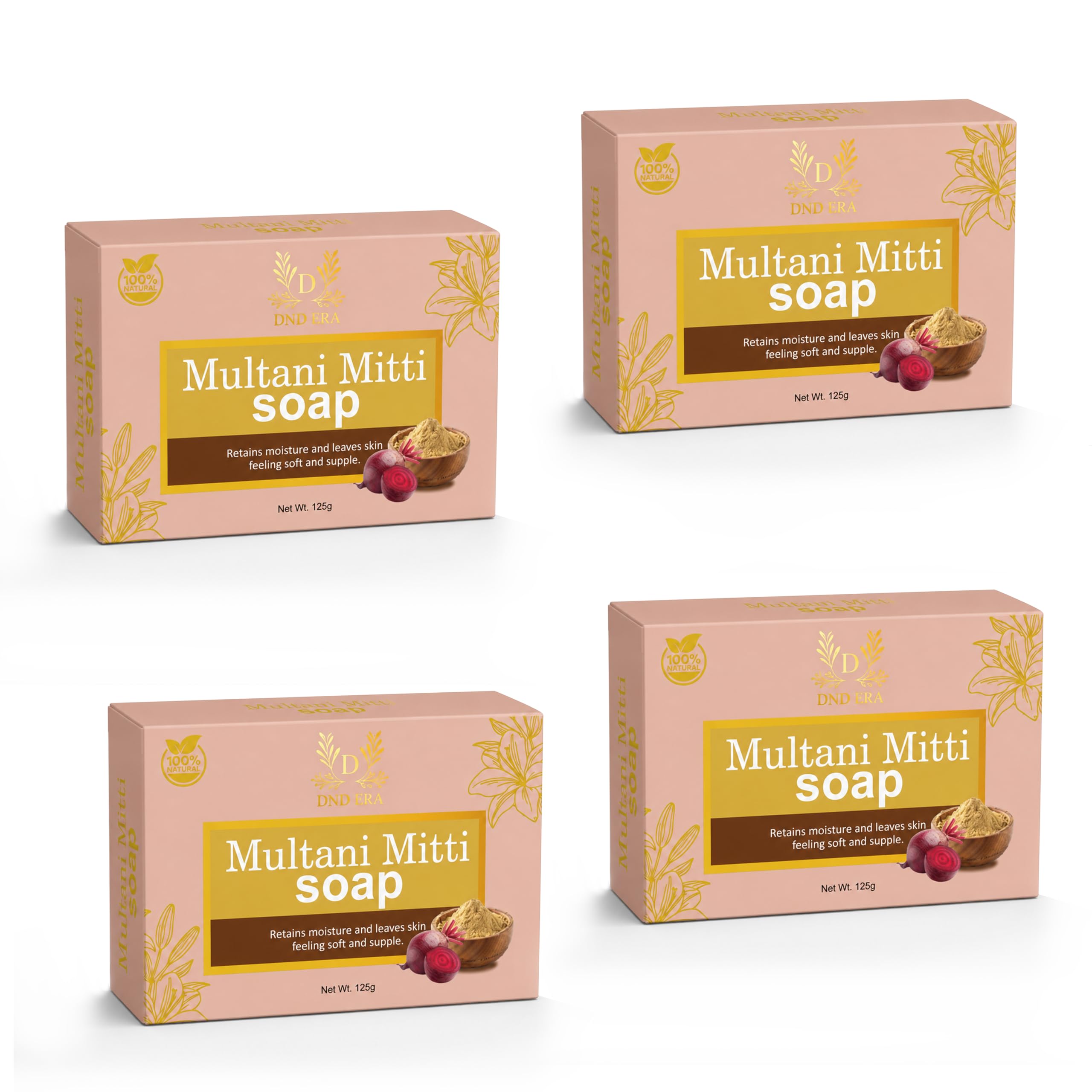 DND ERA® Multani Mitti Soap 4 Pack Super Saver Bundle | Deep Cleansing Fuller's Earth Bars | Oil Control Acne Prevention Soap for Oily Skin | 125g (Set of 4)