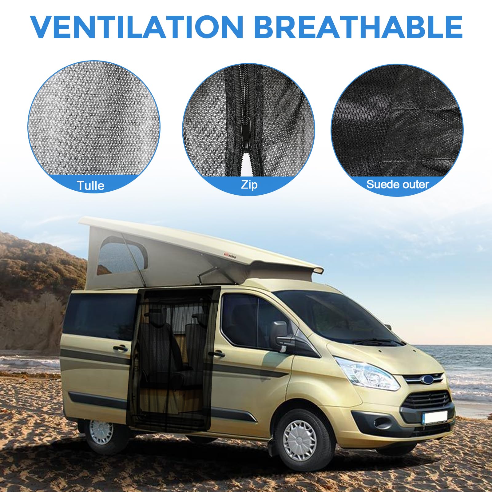 Mosquitera de Coche Reemplazo para Ford Transit Custom/Campervans, Mosquitera para Puerta Lateral de Coche, Mosquitera Magnética de Una Sola Capa para Acampar