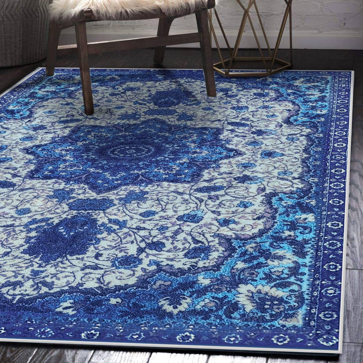 Tappeti Tradizionali Artistici Tappeto Soffice per Camera da Letto Tappeto Shaggy per Soggiorno Tappeti Antiscivolo Tappeti Morbidi e Moderni Adatti per la Decorazione Domestica (Blu,160x200cm)