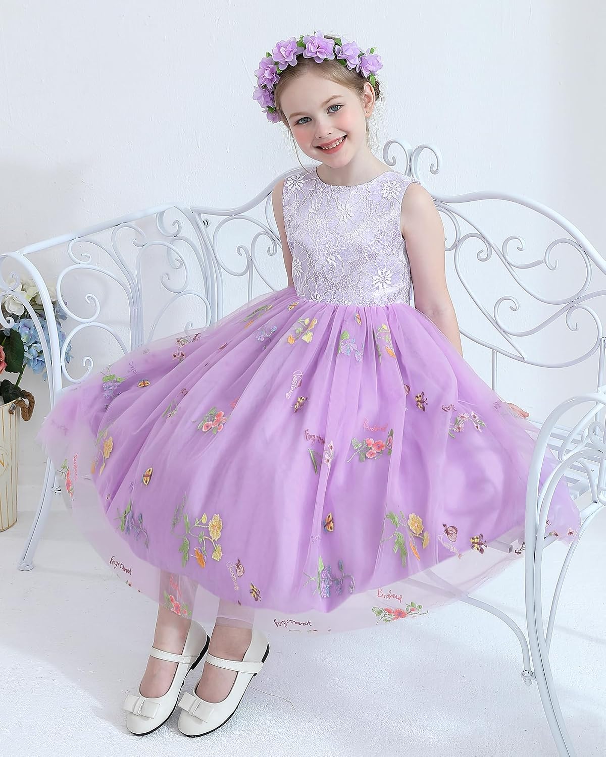 Flower Girl Dress for Wedding Toddler Tulle Embroidered Lace V-Back Formal Birthday Party Dresses 2-7T