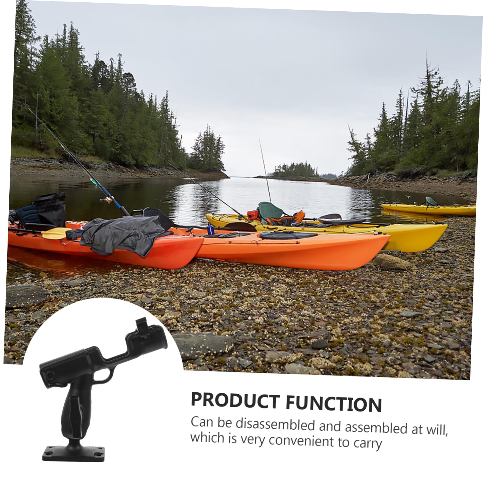 HANABASS Portacanne per Kayak in Nylon Nero Base Rotante a 360 Gradi, Supporto Stabile Anti-scivolo per Canne da Pesca, per Attività di Pesca in Kayak