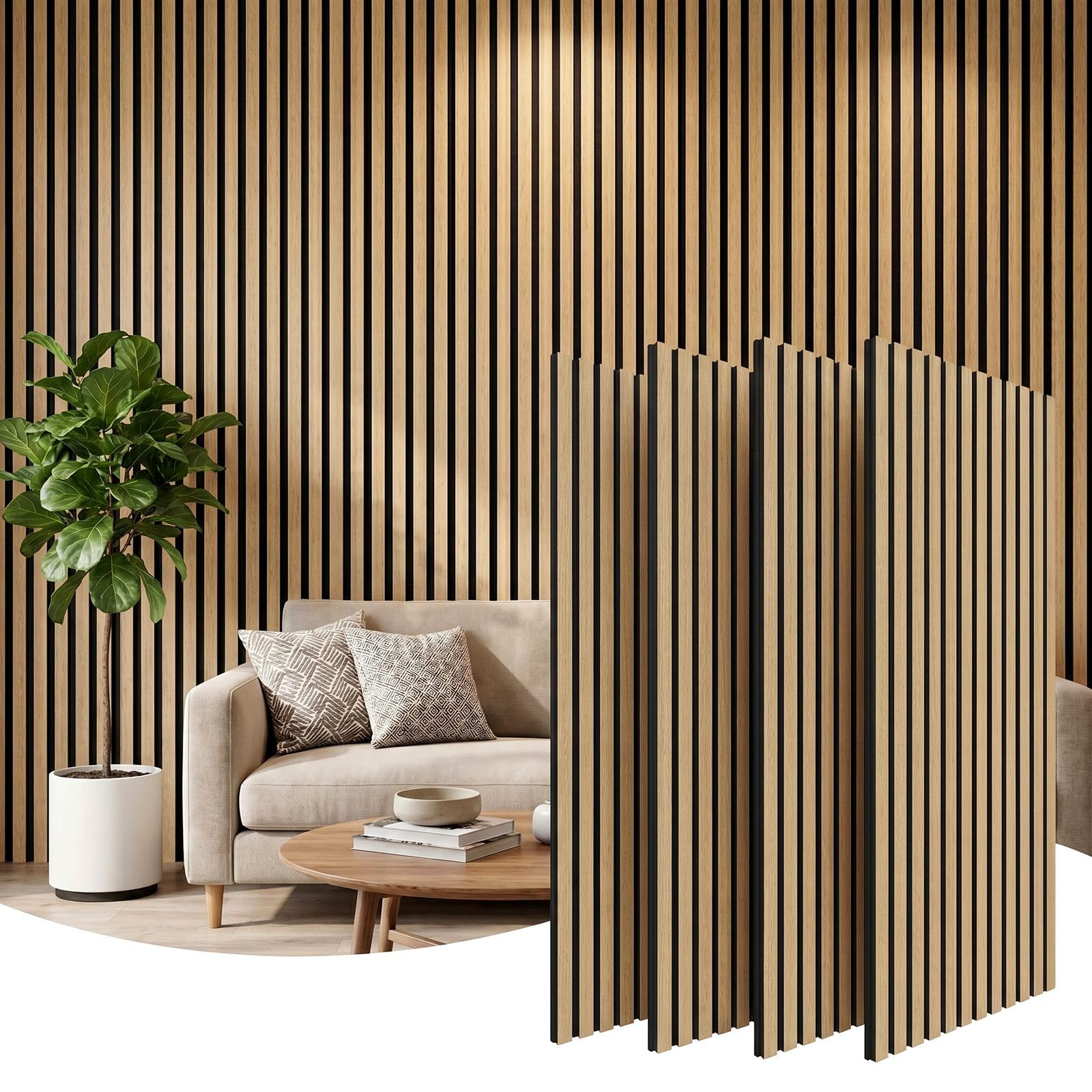 Clevich 3D Akustikpaneele 120x60x2.1cm, 2,88m²-4 Stück Wandpaneele Holzoptik, Wandverkleidung Wandpaneele für effektiven Schallschutz, mit Filz Schalldämmung, für Wohnzimmer, Büro, Garderobe, Eiche