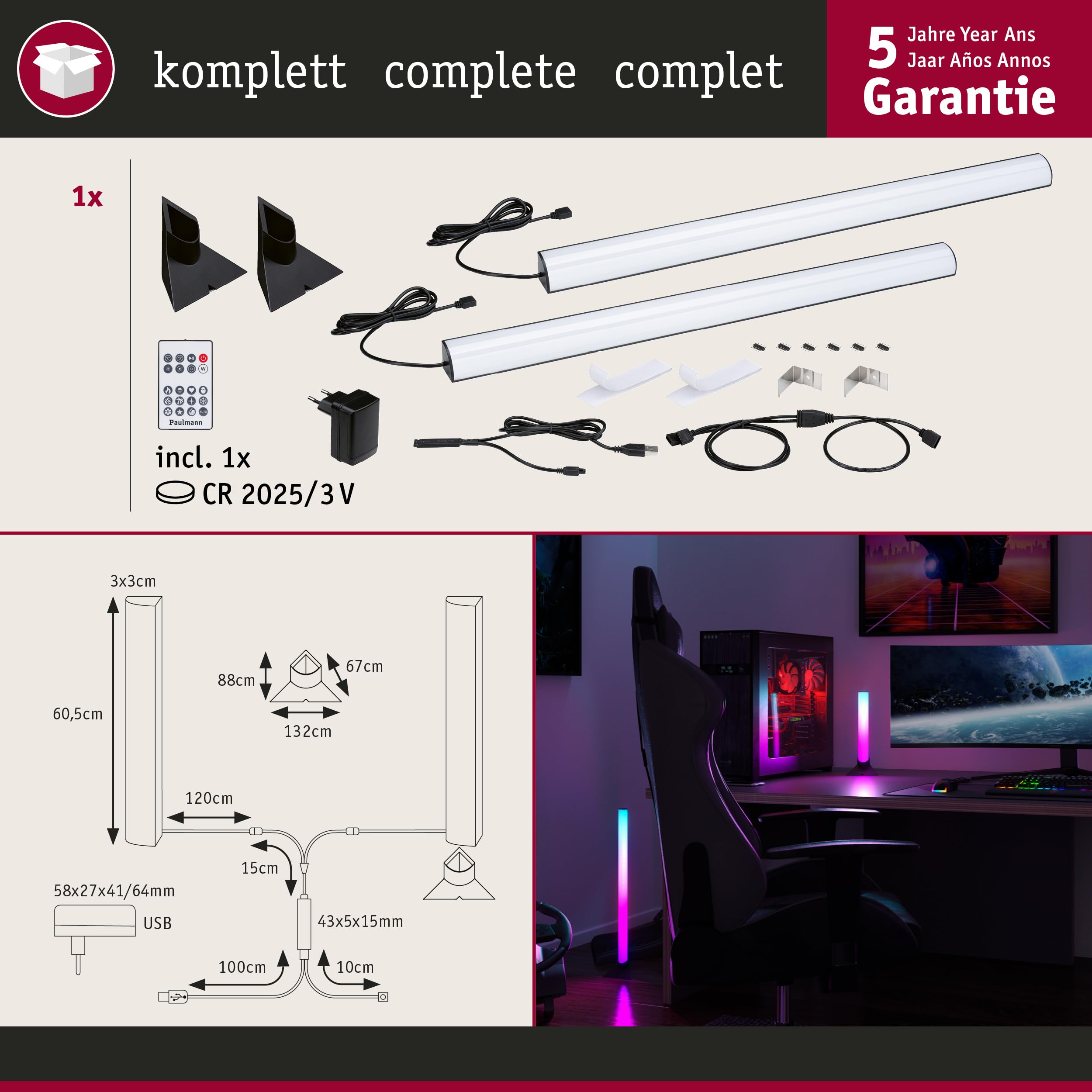 Paulmann 5175 EntertainLED Bundle Lightbar Dynamic RGB + Standfuß (2er-Set) 60 cm