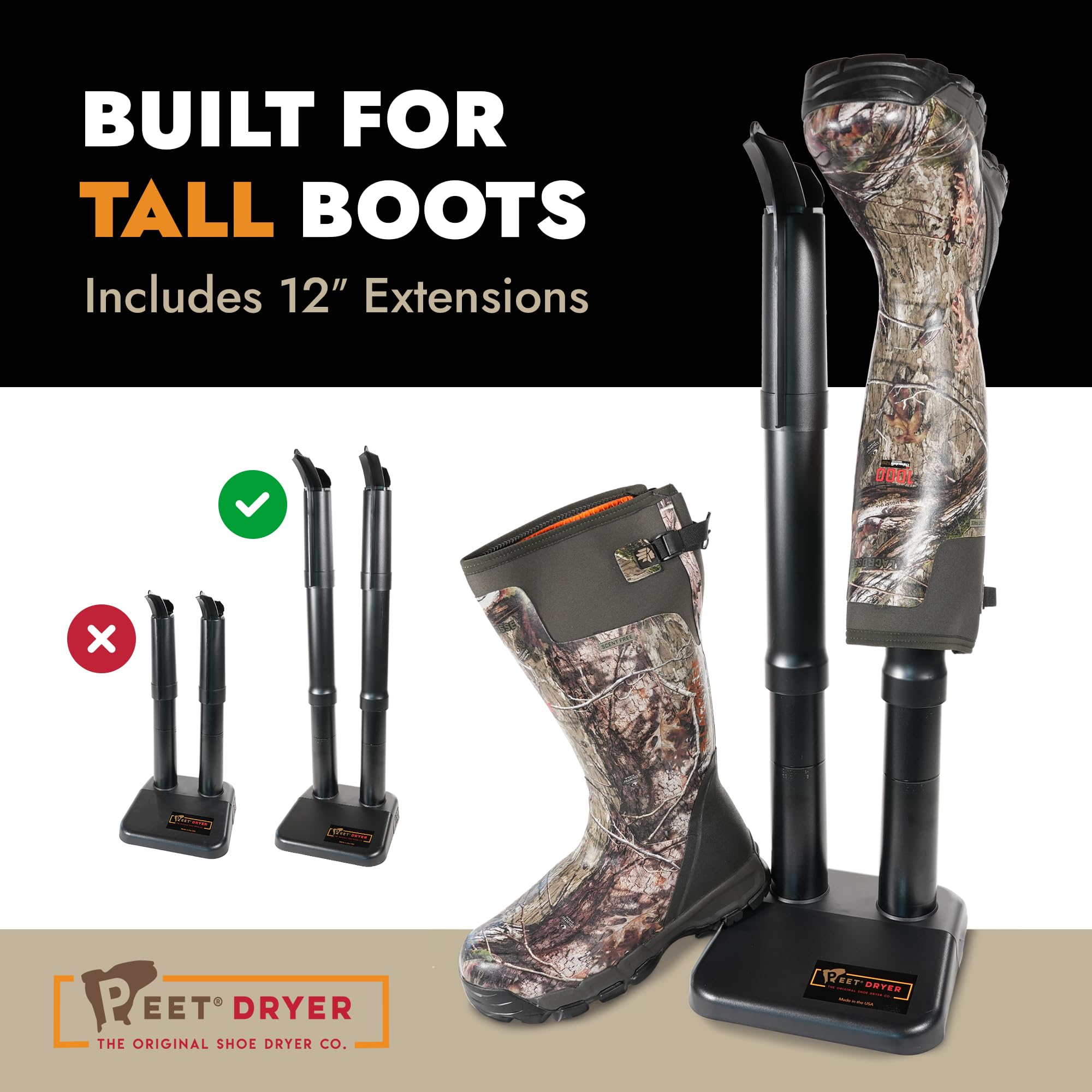 PEET, Original Trockner, elektrischer Schuhtrockner, Arbeitsstiefel, Outdoor-Ausrüstung, athletische Ausrüstung, leise, energieeffizient, hergestellt in den USA, Schwarz, 2.5 lbs