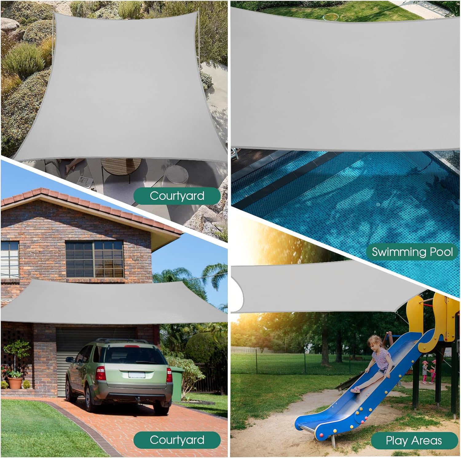 8' x 10' Sun Shade Sail, Rectangle Waterproof Canopy Awning UV Block Sunshade for Outdoor Patio Garden Terrace Backyard Pergola Sunscreen (Light Grey) (Customization Acceptable)