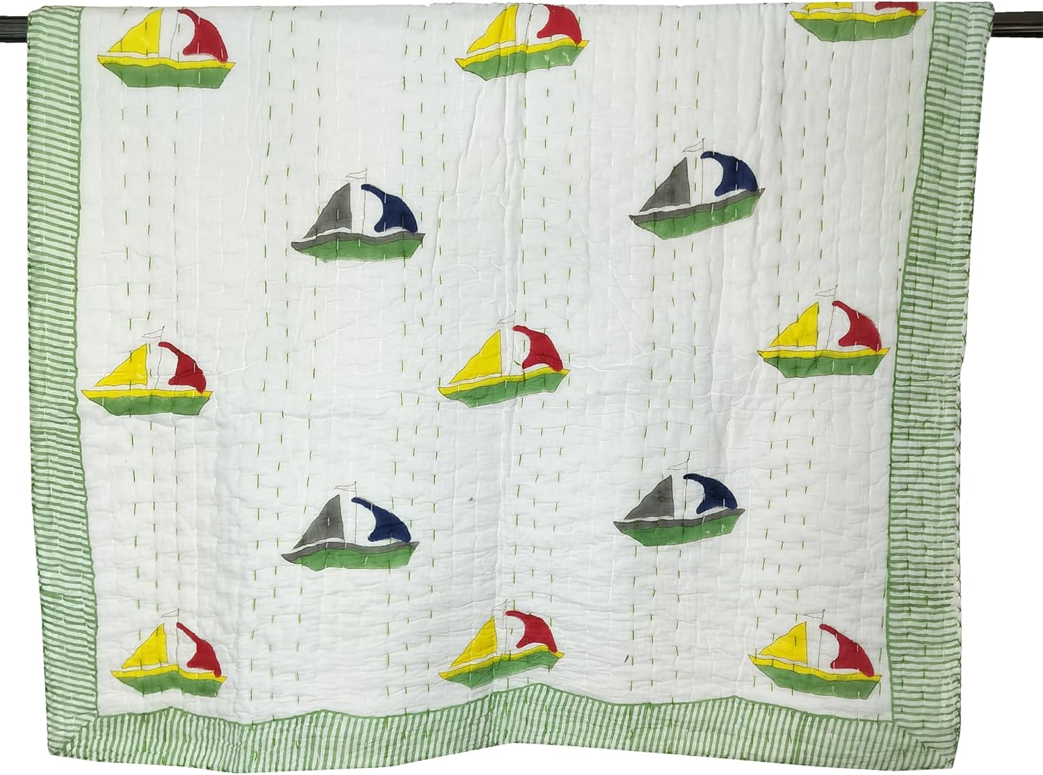 thehandicraftworld Indian Toddler Hand Work Kantha Cotton Baby Quilt, Bedspread Throw Floral Printed Baby Quilt