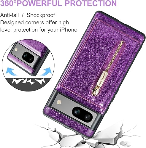 Miniatura 5 de Asuwish Funda para teléfono para Google Pixel 7A 5G 2023 con protector de pantalla de vidrio templado y ranura para tarjeta de crédito, soporte con