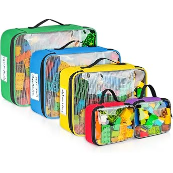 Toy Storage Bags Compatible with Lego Bricks, Pack of 5, Travel Toy Organizer for Kids, Building Blocks, Toy Car, Puzzles wit
