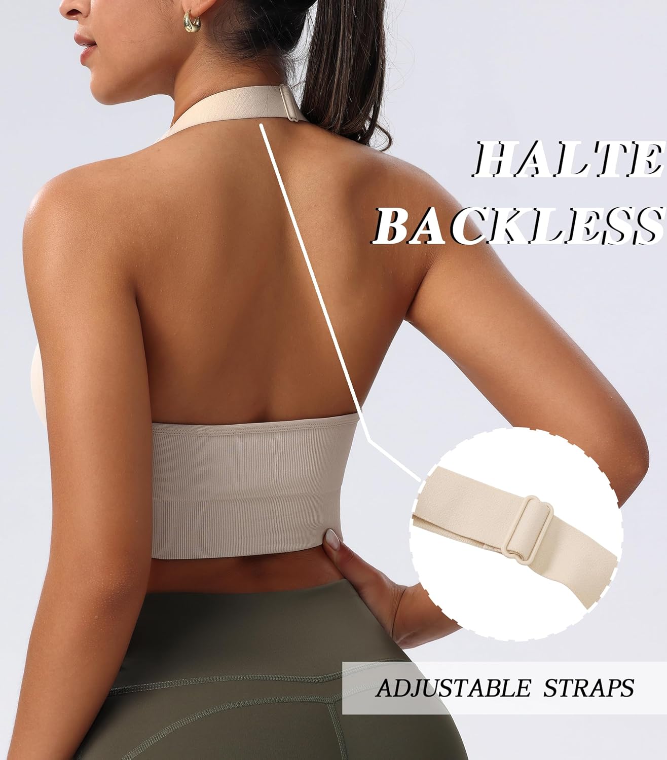 Women's Halter Sports Bras Adjustable Straps Seamless Medium Impact Workout Crop Tank Tops with Removable Padded - Image 4