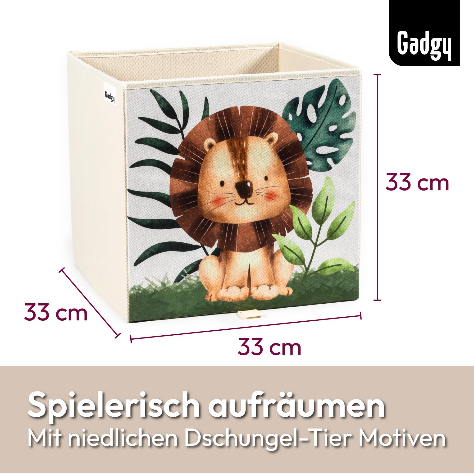Gadgy Aufbewahrungsbox Kinder 4er Set Faltbox für Kallax - Tiermotiv | Spielzeugboxen 33 x 33 x 33 cm für Kleidung Bücher und Kuscheltiere - Platzsparend Faltbar mit Grifflasche