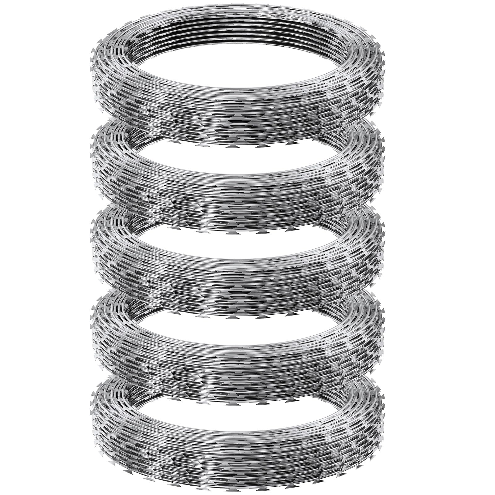 VEVOR Filo spinato per Rasoio, 75 m, 5 Bobine per Rotolo, Recinzione di Filo spinato per Rasoio, Filo spinato in Acciaio zincato, Rotoli di Protezione utile per Il Giardino