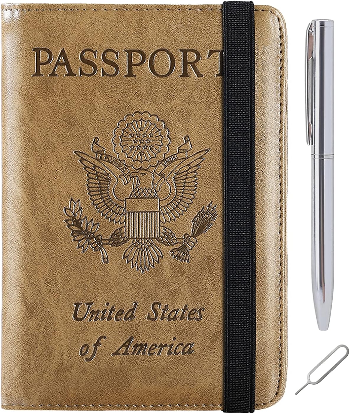 Funda para pasaporte con bloqueo RFID de piel, organizador de documentos de viaje