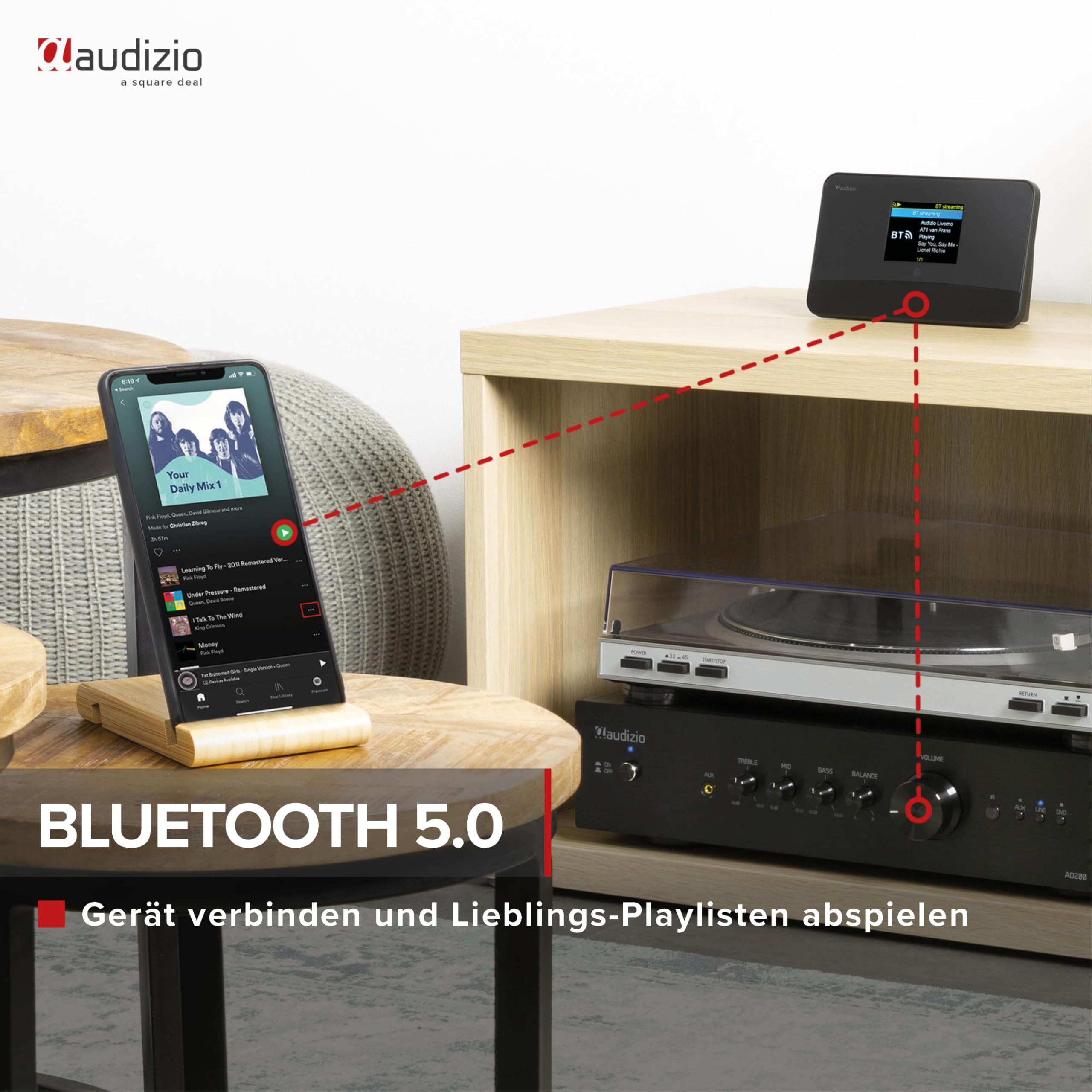 Audizio Livorno - DAB Plus Radio, Internetradio WLAN Tuner mit Bluetooth 5.0 – DAB Adapter für Stereoanlage, Digitalradio mit Spotify Connect, 32.000 Sender, Fernbedienung - Schwarz