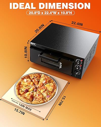 Miniatura 6 de PYY Horno de pizza de interior Horno eléctrico para pizza Horno comercial 1800W con piedra de pizza y temporizador negro