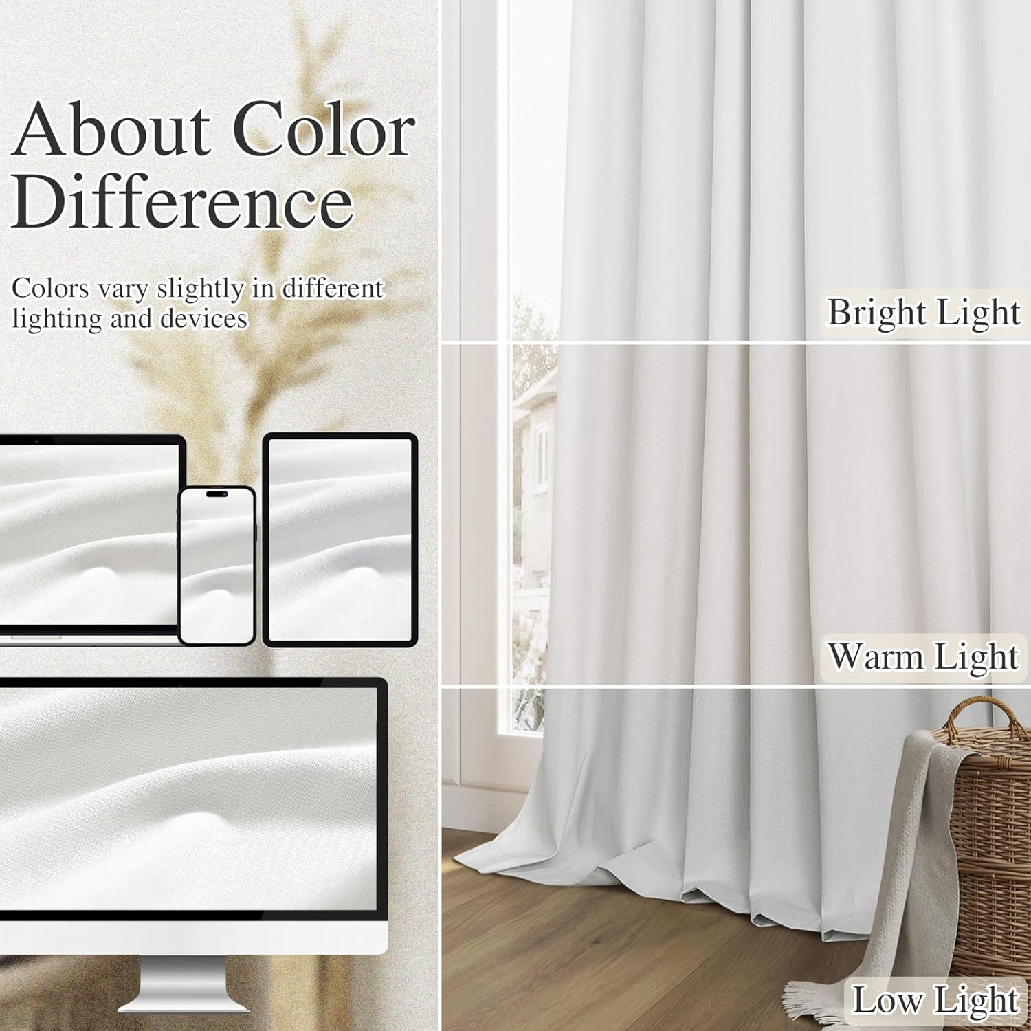 Guken White 100% Blackout Linen Curtains 84 Inch Length 2 Panels Set for Living Room Bedroom Back Tab Thermal Insulated 100% Black Out Drapes Room Darkening Farmhouse Style for Bedroom Curtains 52x84