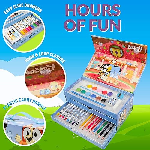 Miniatura 4 de Bluey Juego de arte para niños, 40 piezas de colores para niños, pinturas, lápices de colores, crayones suministros de arte, regalos para niños