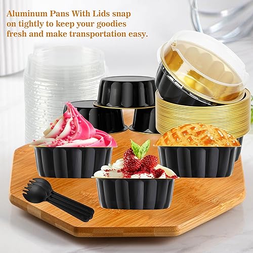 Miniatura 6 de Mini moldes para pasteles con tapas, 30 moldes individuales de 8 onzas para tartas, tazas de aluminio para hornear, mini moldes de aluminio con
