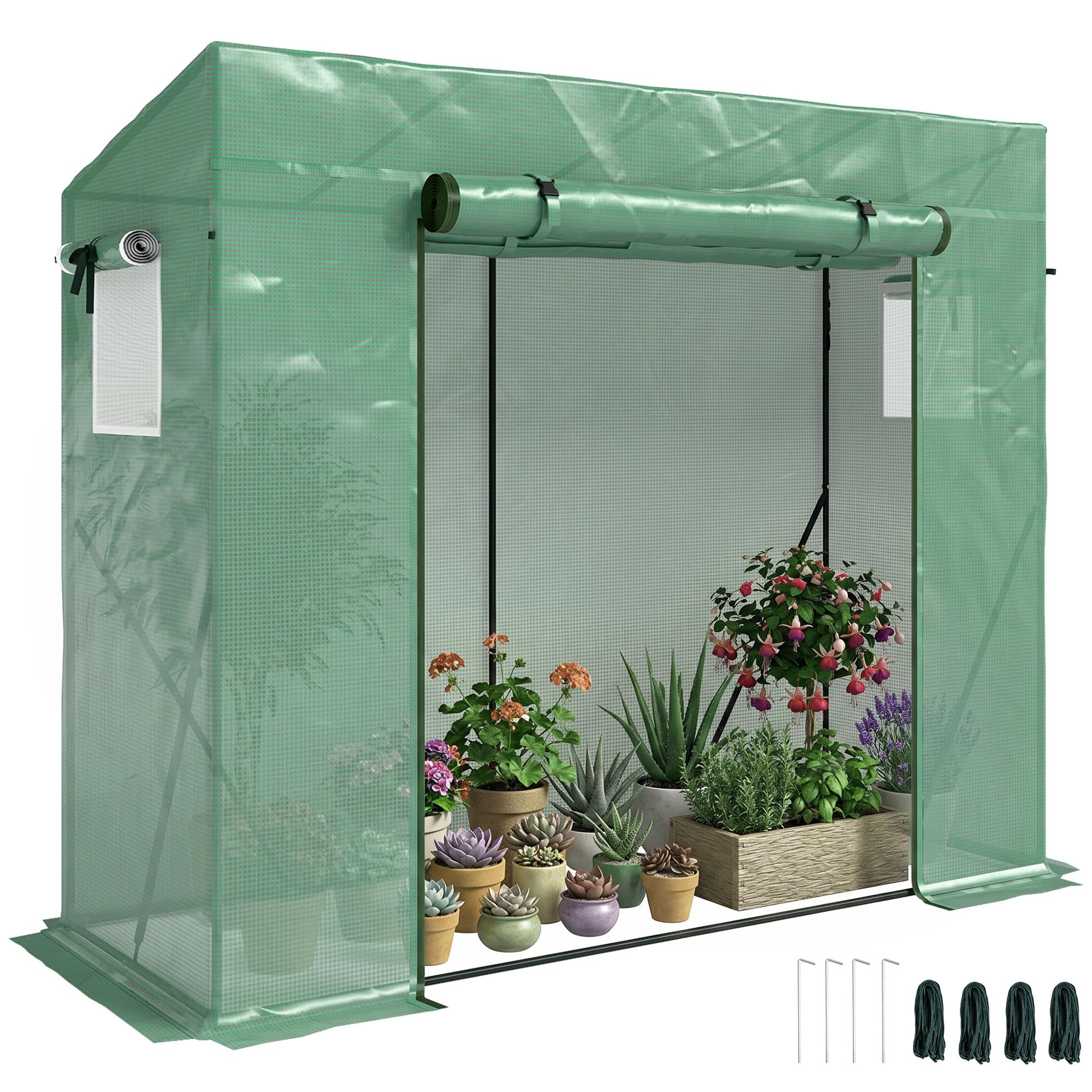 Outsunny garden greenhouse with plants inside, situated in a garden setting