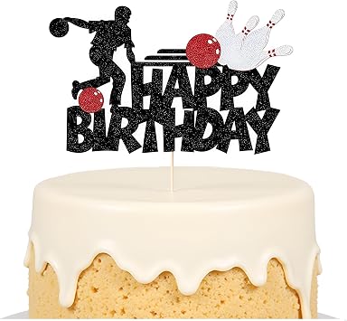 Sleyberoy Black Glitter Bowling Happy Birthday Cake Topper