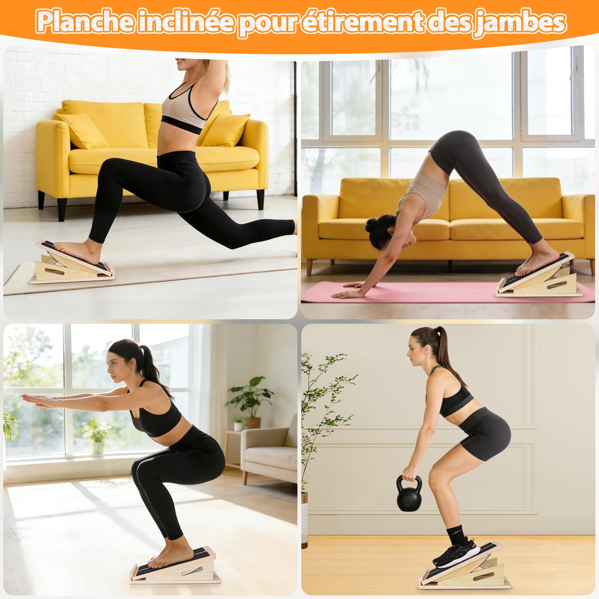 Planche Inclinée en Bois et Plateau d'Équilibre Professionnel 2 en 1, Planche d'Etirement Antidérapante à Angle Réglable pour les Jambes, les Genoux et les Chevilles