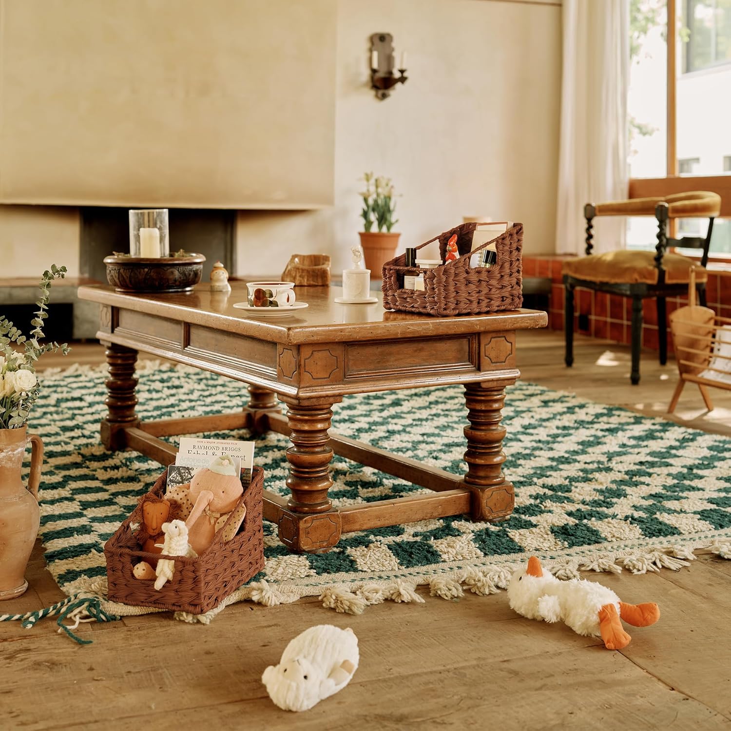 GRANNY SAYS Wicker Storage Baskets, Waterproof Wicker Basket with Handles, Trapezoid Woven Storage Bins for Organizing, Decorative Basket, Brown, 2-Pack