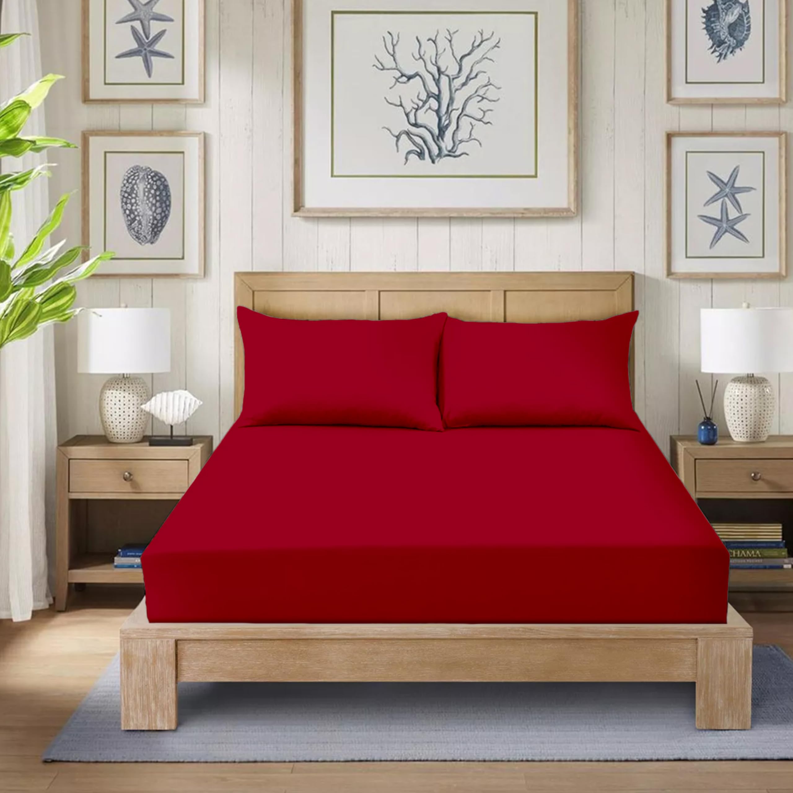 Egypto Red Polycotton Extra Deep Fitted Sheet King Size- Durable, Soft, Cool And Breathable Kingsize Fitted Bed Sheets 16"/40Cm (King, )
