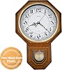 JUSTIME Traditional Schoolhouse Classic Vintage Arabic Regulator Wall Clock, Chiming Wall Clocks with Pendulum & Westminster Chime Hourly, Schoolhouse Wall Decor Battery Operated Light Wood Grain