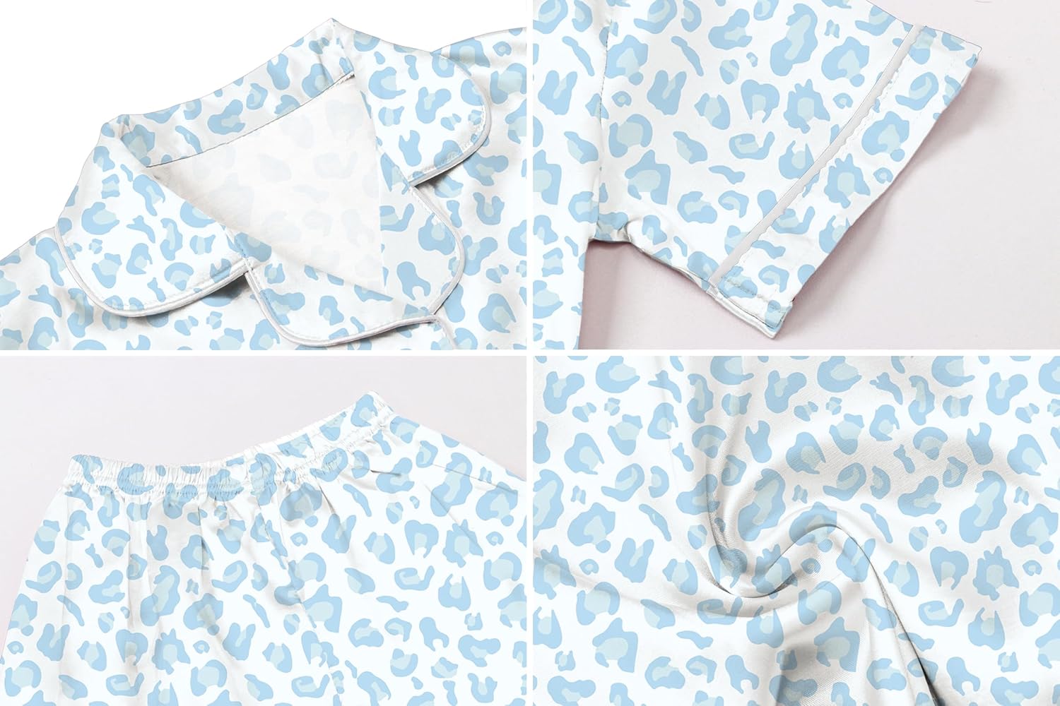 Umeyda Girls Pajamas, Satin Pjs Silk Sleepwear Comfy Family Matching 2Pcs Lightweight Loungewear Gift for Teen Kids, Blue Leopard, 13-14 Years = Tag 170 - Image 7