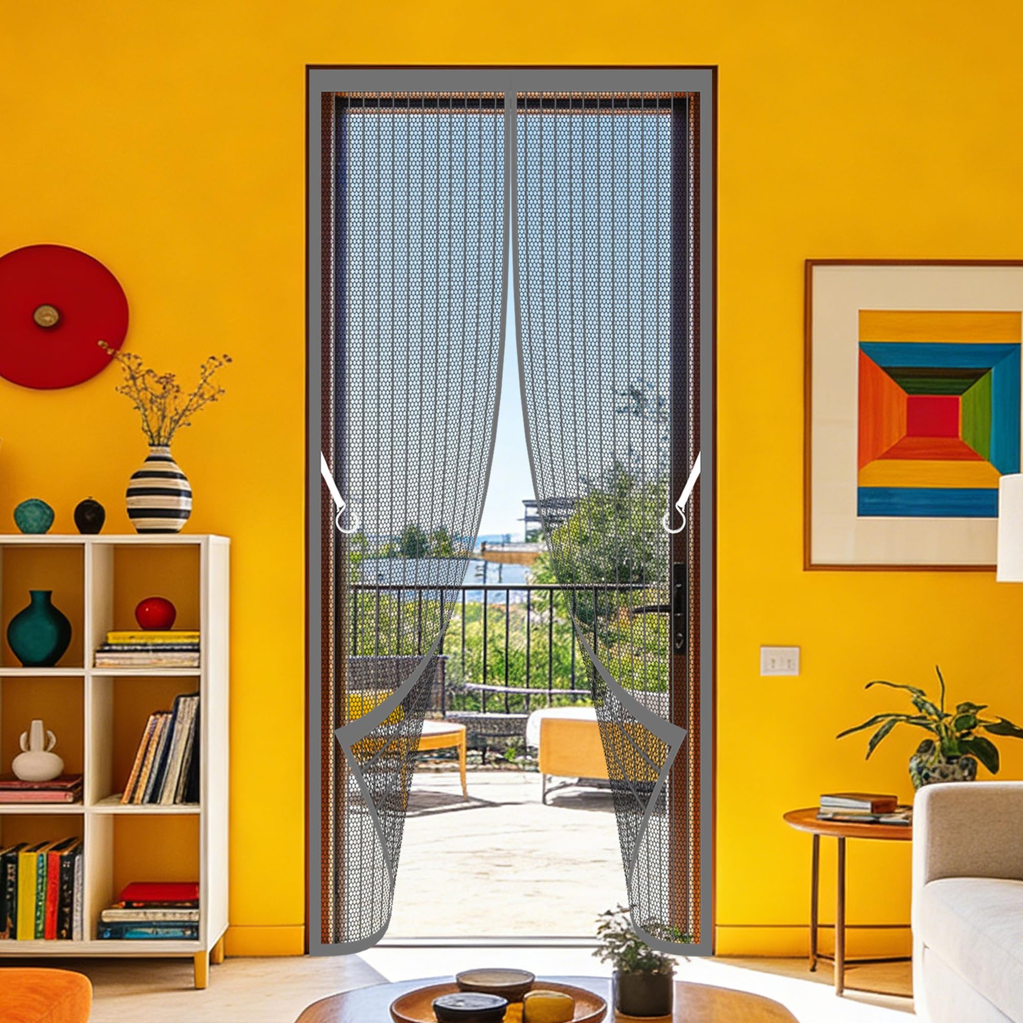 Magnetic Screen Door 84 x 235 cm Powerful Magnets that Snap Shut Automatically Flyscreen French Doors Keeping Out Flies Bug for Living Room, Bedroom, Patio, Grey
