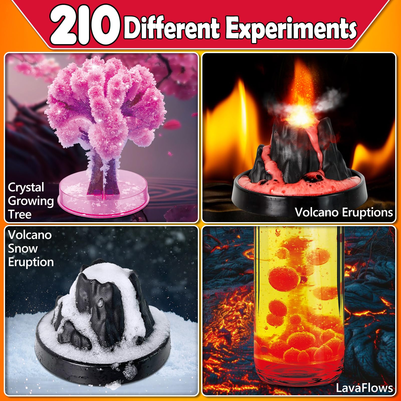 UNGLINGA Kit Científico con 210 Experimentos para Niños, Kit de Ciencias Juego de Química Laboratorio Set, Juguete CTIM Educativo Ideas de Regalo de Cumpleaños, Volcán, Cristales
