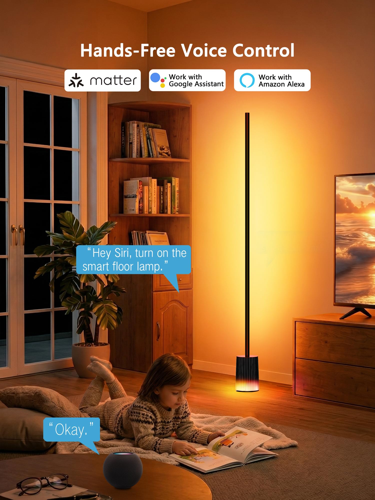 LED Stehlampe Dimmbar RGBCW, Smart Stehlampe Wohnzimmer Arbeiten mit Alexa Matter Google, APP-Steuerung, 16 Millionen Farben, 75+ Szene, Musikmodi, DIY Standleuchte für Schlafzimmer Gaming, Schwarz
