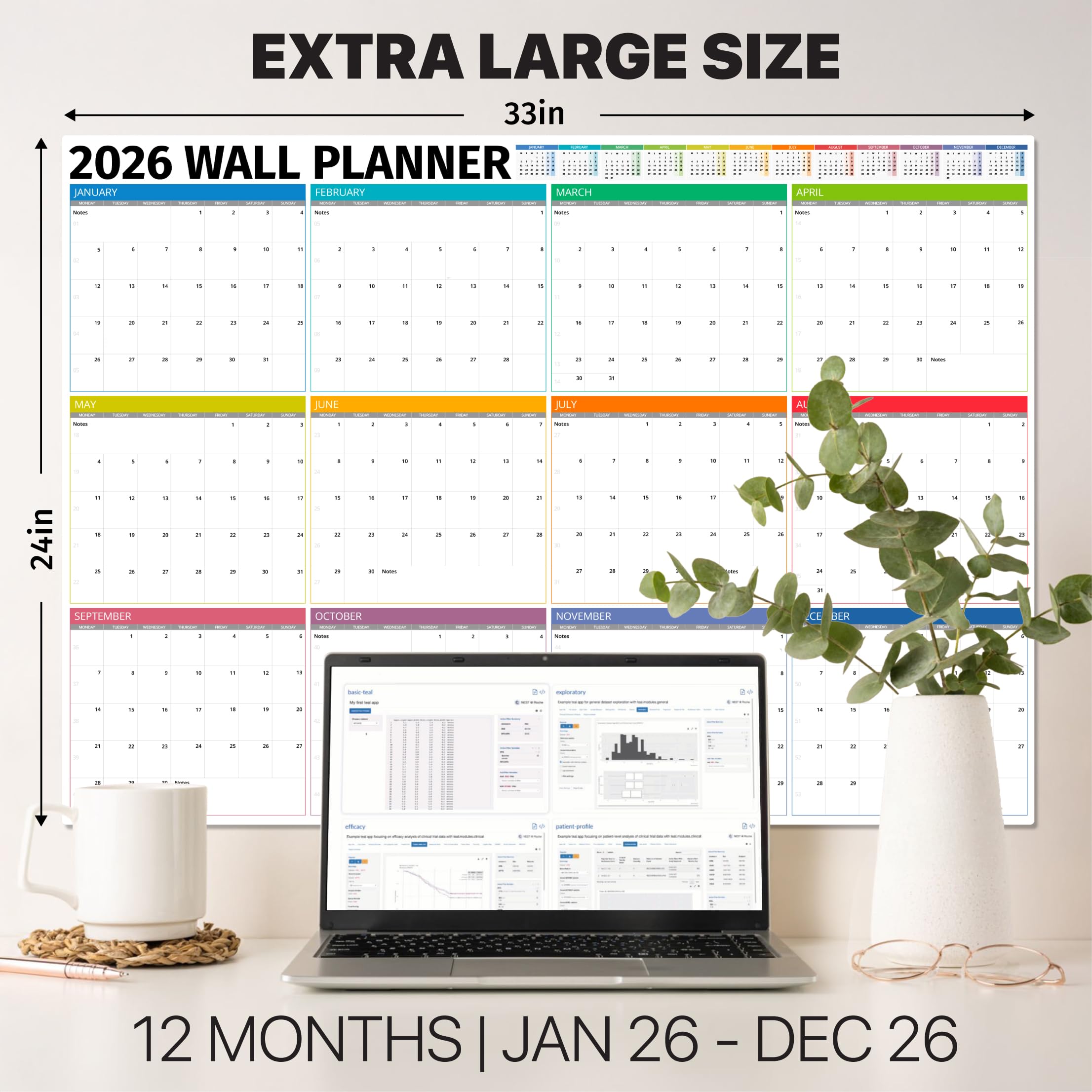 Planificador de pared 2026 Reino Unido, tamaño A1, extragrande, 84 x 60 cm, calendario familiar para el hogar, oficina, calendarios de profesores y organizadores personales, edición de cajas plegadas