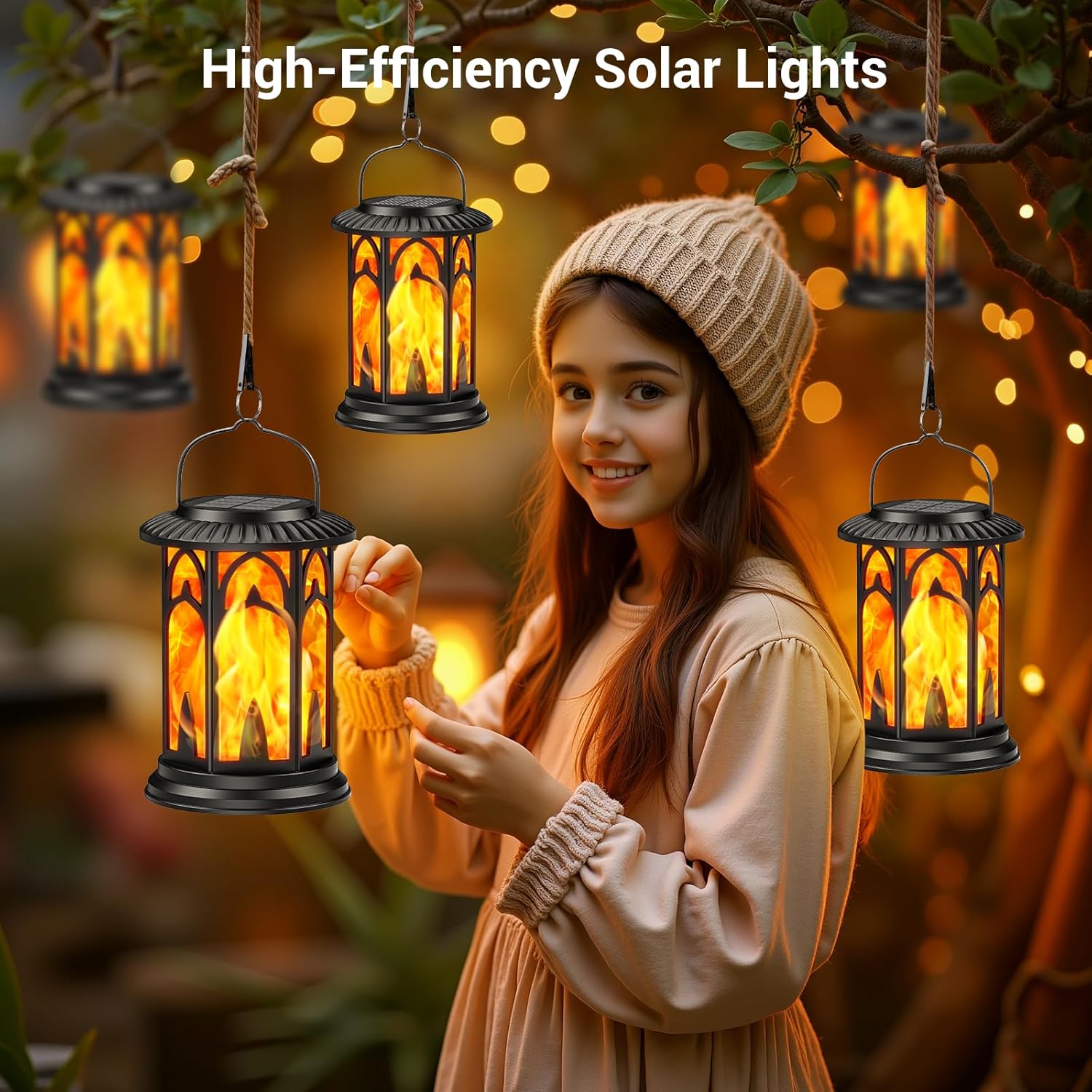 KOOPER Taller Solar Lanterns Outdoor Waterproof Hanging Solar Lantern Lights, 2Pack Upgraded Flickering Flame Lanterns Decorative Outdoor, Battery & Solar Powered lantern for Garden Yard Decor (Black)