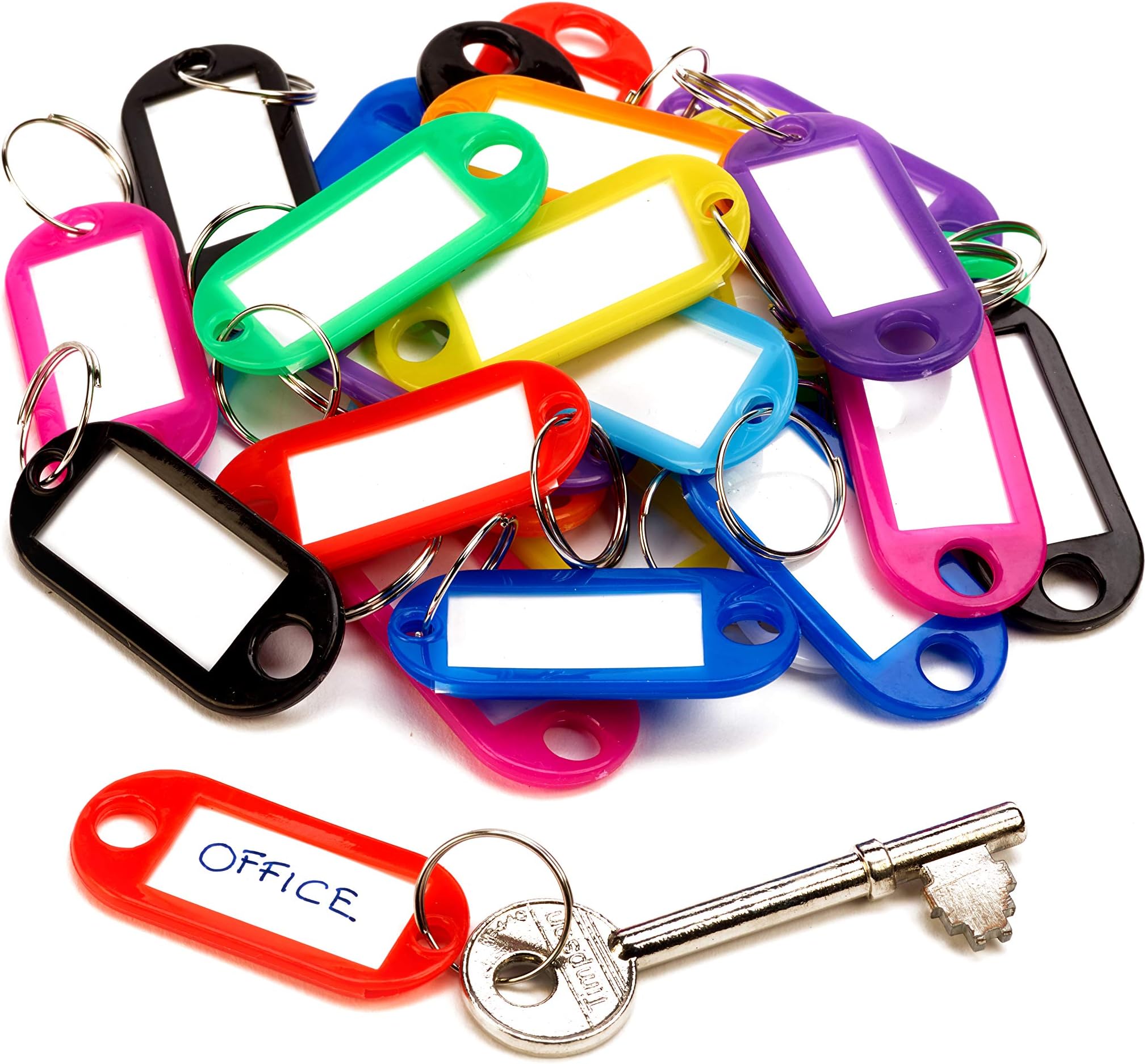 Harlington Group Pack of Key Tags with Split Ring Mixed Colours Family Key Fobs Labels ID Keyring Tags, 8 Colours Work Office Key Identification (One Size, 25, Count)